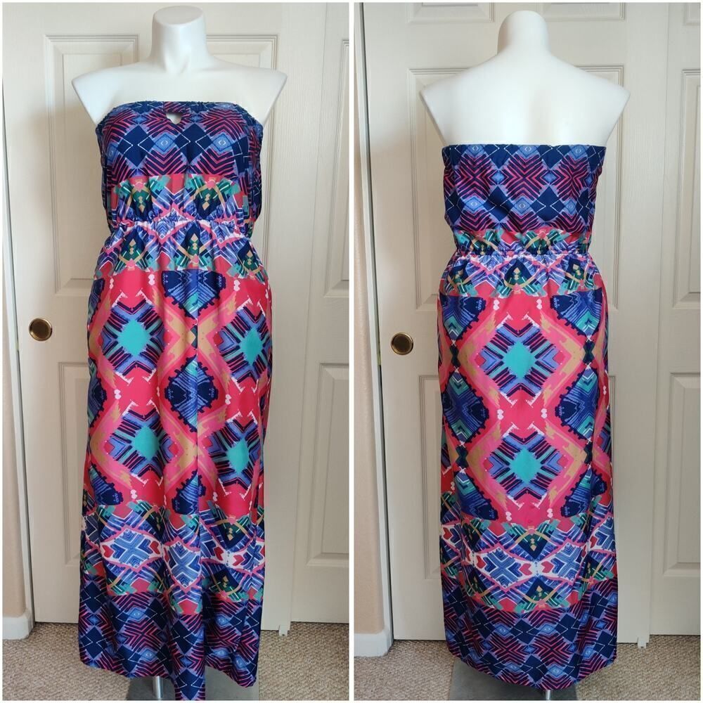 Angie strapless geometric keyhole maxi dress sz XL